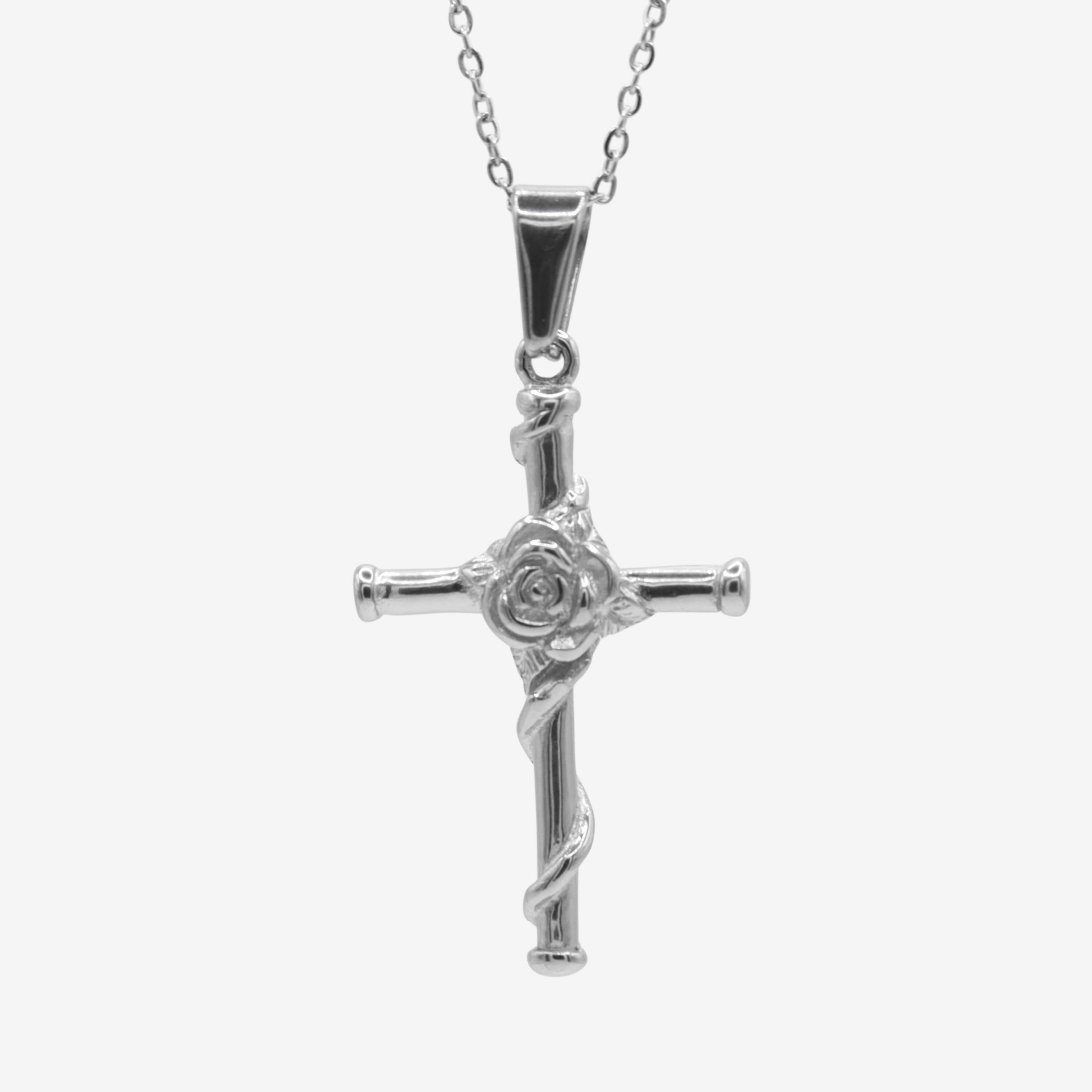Colgante Cruz de Rosa Plata